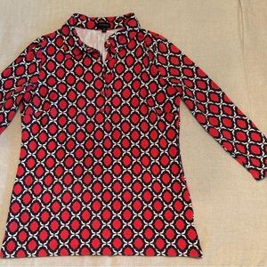 Talbots Red and Black Geometric 3/4 Sleeve Top